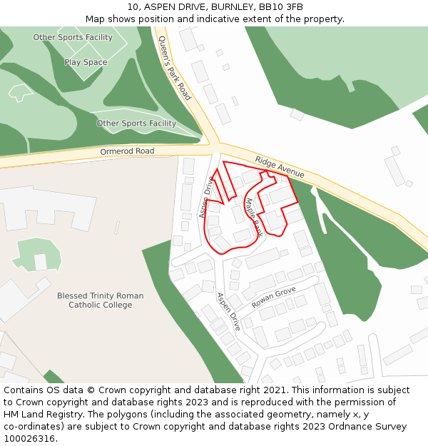 10, ASPEN DRIVE, BURNLEY, BB10 3FB: Location map and indicative extent of plot