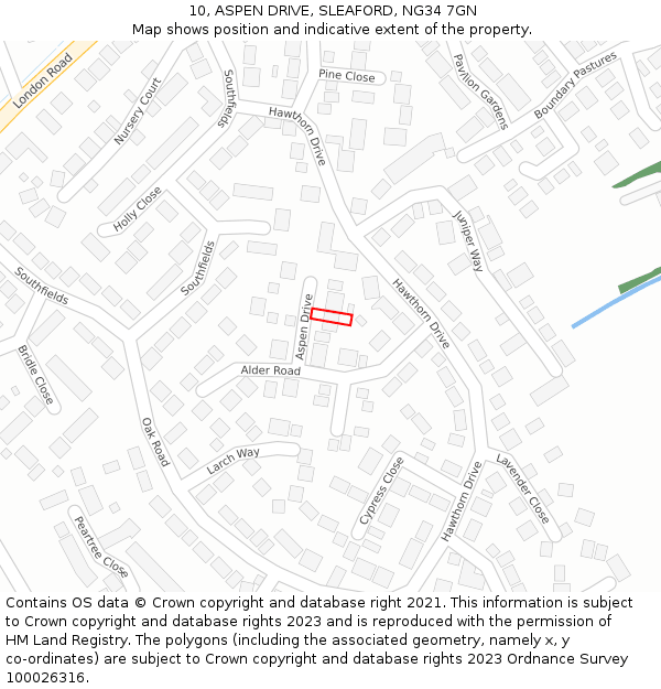 10, ASPEN DRIVE, SLEAFORD, NG34 7GN: Location map and indicative extent of plot