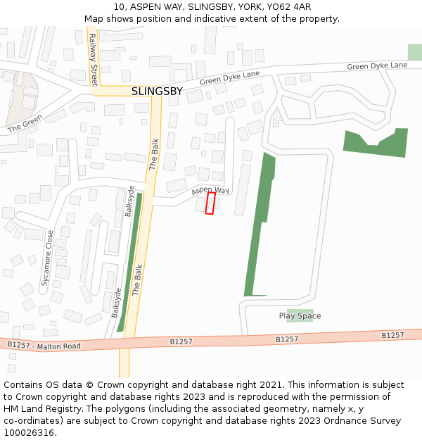 10, ASPEN WAY, SLINGSBY, YORK, YO62 4AR: Location map and indicative extent of plot