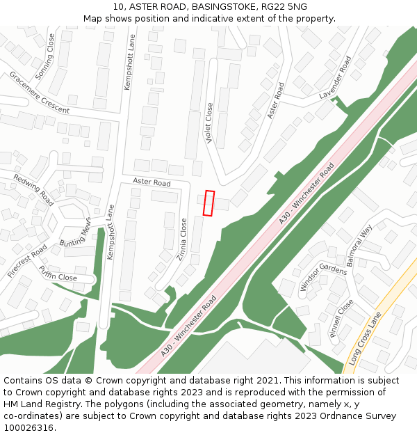 10, ASTER ROAD, BASINGSTOKE, RG22 5NG: Location map and indicative extent of plot