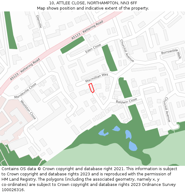 10, ATTLEE CLOSE, NORTHAMPTON, NN3 6FF: Location map and indicative extent of plot