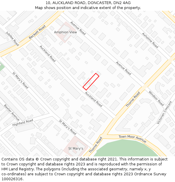 10, AUCKLAND ROAD, DONCASTER, DN2 4AG: Location map and indicative extent of plot