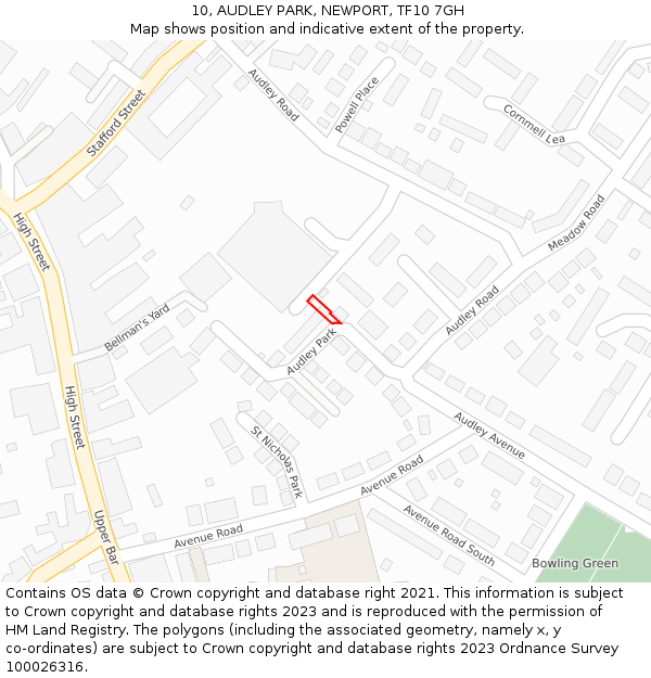 10, AUDLEY PARK, NEWPORT, TF10 7GH: Location map and indicative extent of plot