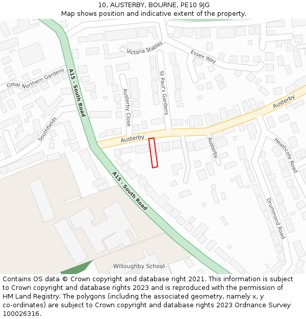 10, AUSTERBY, BOURNE, PE10 9JG: Location map and indicative extent of plot