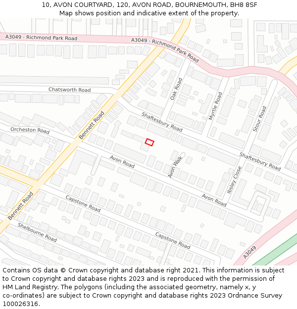 10, AVON COURTYARD, 120, AVON ROAD, BOURNEMOUTH, BH8 8SF: Location map and indicative extent of plot