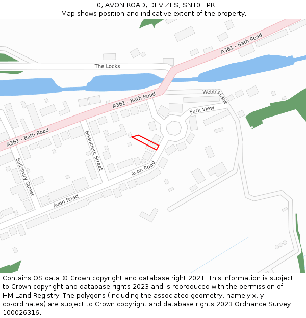 10, AVON ROAD, DEVIZES, SN10 1PR: Location map and indicative extent of plot