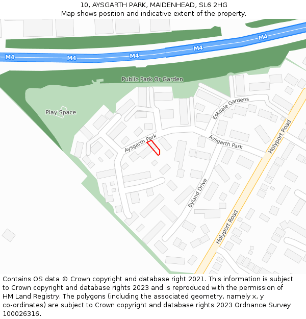 10, AYSGARTH PARK, MAIDENHEAD, SL6 2HG: Location map and indicative extent of plot
