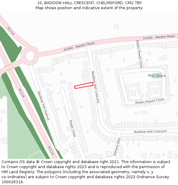 10, BADDOW HALL CRESCENT, CHELMSFORD, CM2 7BY: Location map and indicative extent of plot