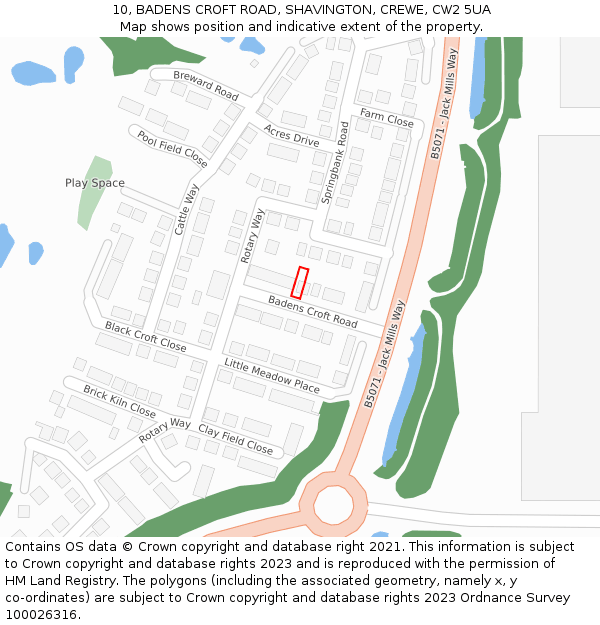 10, BADENS CROFT ROAD, SHAVINGTON, CREWE, CW2 5UA: Location map and indicative extent of plot