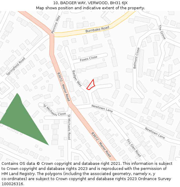 10, BADGER WAY, VERWOOD, BH31 6JX: Location map and indicative extent of plot