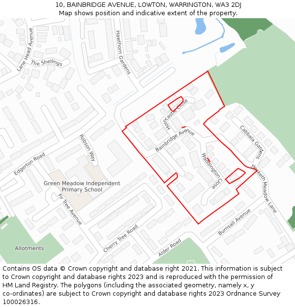 10, BAINBRIDGE AVENUE, LOWTON, WARRINGTON, WA3 2DJ: Location map and indicative extent of plot