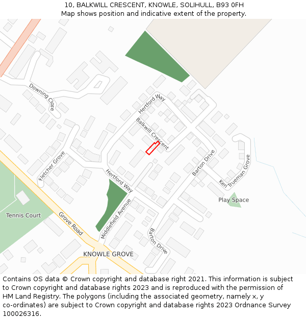 10, BALKWILL CRESCENT, KNOWLE, SOLIHULL, B93 0FH: Location map and indicative extent of plot