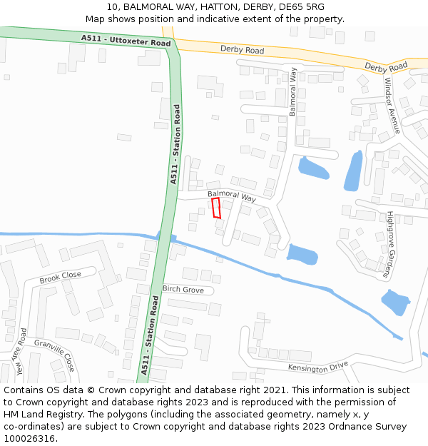 10, BALMORAL WAY, HATTON, DERBY, DE65 5RG: Location map and indicative extent of plot