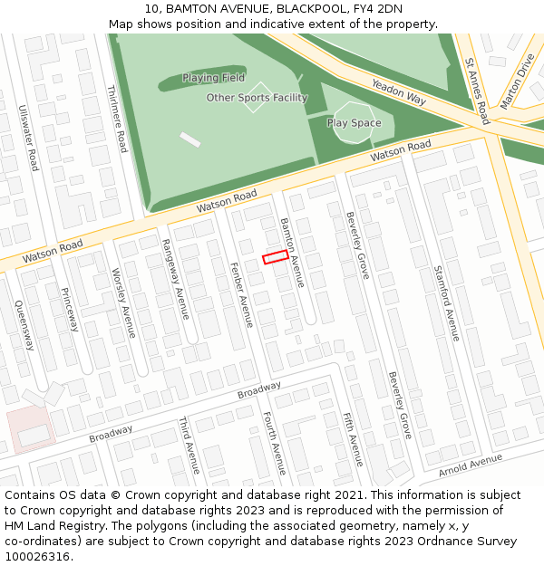 10, BAMTON AVENUE, BLACKPOOL, FY4 2DN: Location map and indicative extent of plot