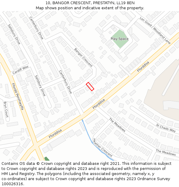 10, BANGOR CRESCENT, PRESTATYN, LL19 8EN: Location map and indicative extent of plot