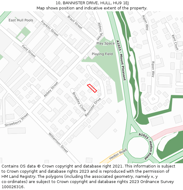 10, BANNISTER DRIVE, HULL, HU9 1EJ: Location map and indicative extent of plot