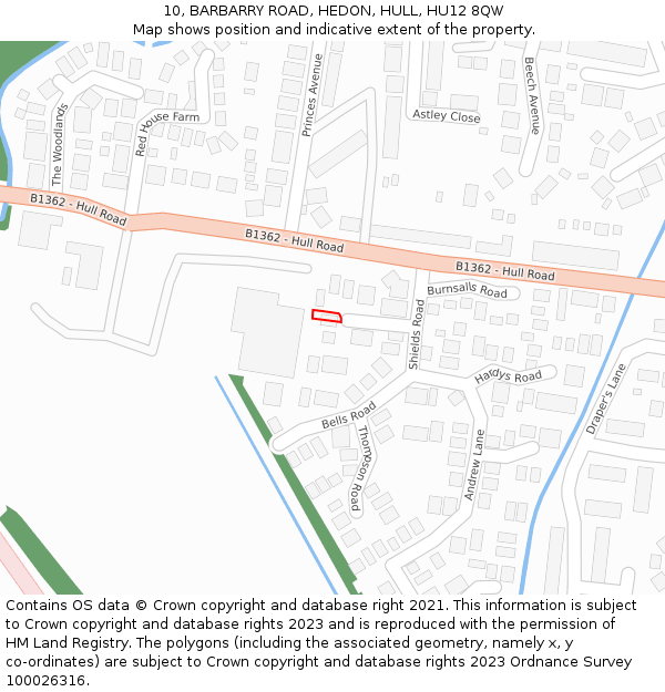 10, BARBARRY ROAD, HEDON, HULL, HU12 8QW: Location map and indicative extent of plot