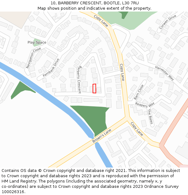 10, BARBERRY CRESCENT, BOOTLE, L30 7RU: Location map and indicative extent of plot