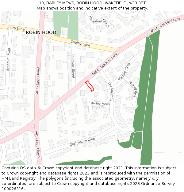 10, BARLEY MEWS, ROBIN HOOD, WAKEFIELD, WF3 3BT: Location map and indicative extent of plot