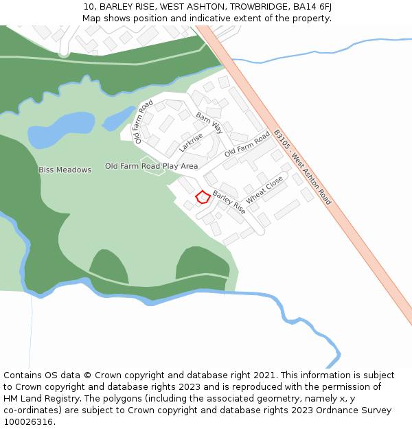 10, BARLEY RISE, WEST ASHTON, TROWBRIDGE, BA14 6FJ: Location map and indicative extent of plot