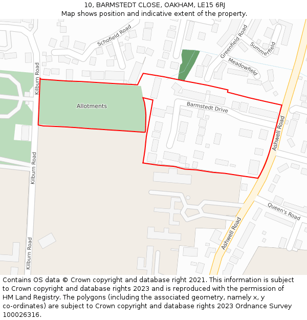 10, BARMSTEDT CLOSE, OAKHAM, LE15 6RJ: Location map and indicative extent of plot