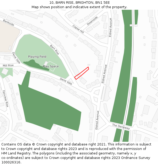 10, BARN RISE, BRIGHTON, BN1 5EE: Location map and indicative extent of plot