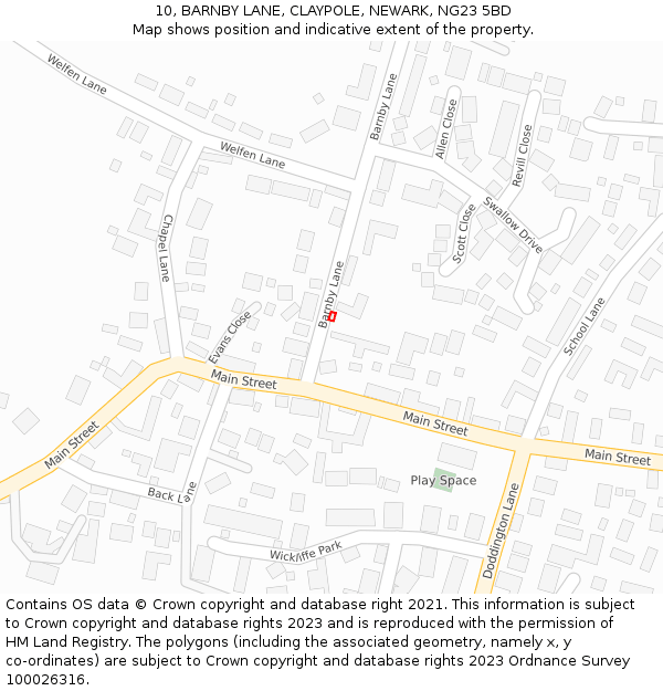 10, BARNBY LANE, CLAYPOLE, NEWARK, NG23 5BD: Location map and indicative extent of plot