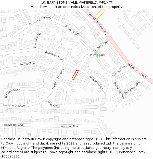 10, BARNSTONE VALE, WAKEFIELD, WF1 4TP: Location map and indicative extent of plot