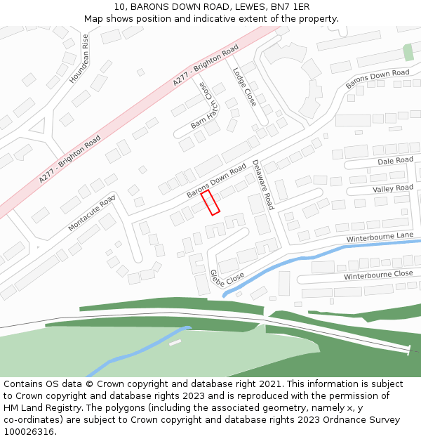 10, BARONS DOWN ROAD, LEWES, BN7 1ER: Location map and indicative extent of plot