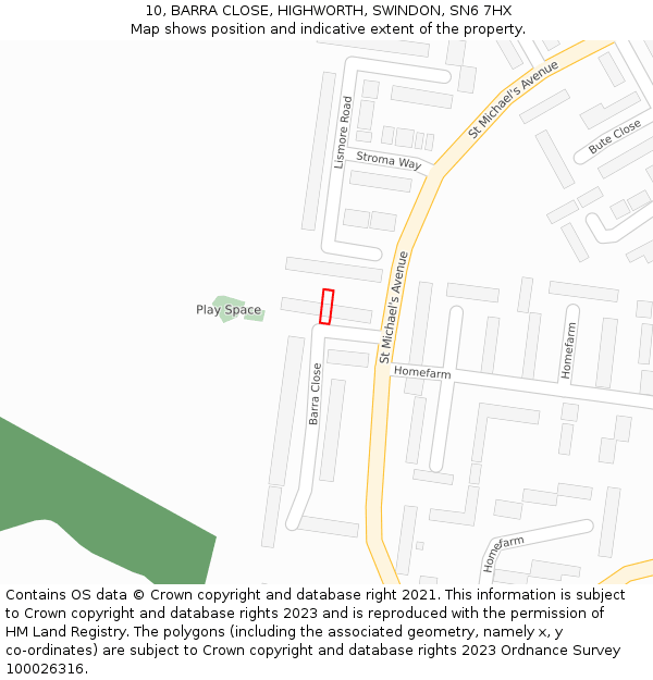 10, BARRA CLOSE, HIGHWORTH, SWINDON, SN6 7HX: Location map and indicative extent of plot