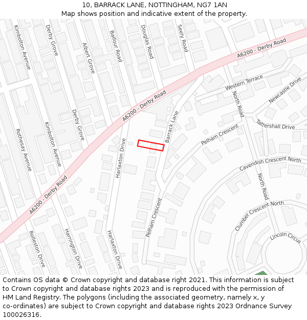 10, BARRACK LANE, NOTTINGHAM, NG7 1AN: Location map and indicative extent of plot