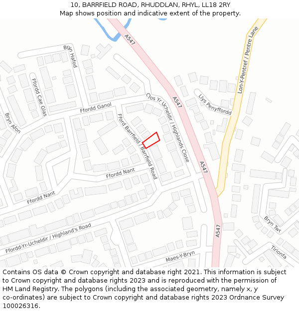 10, BARRFIELD ROAD, RHUDDLAN, RHYL, LL18 2RY: Location map and indicative extent of plot