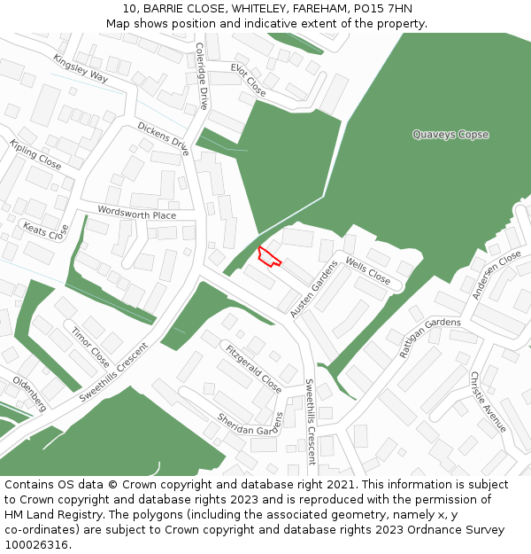 10, BARRIE CLOSE, WHITELEY, FAREHAM, PO15 7HN: Location map and indicative extent of plot