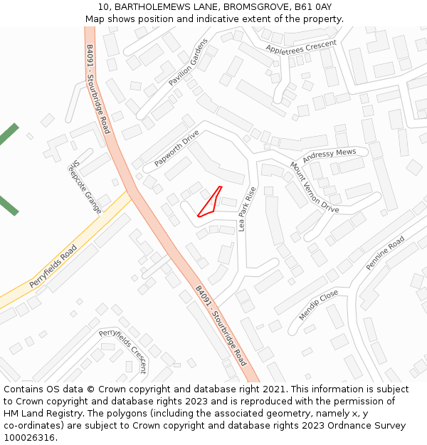 10, BARTHOLEMEWS LANE, BROMSGROVE, B61 0AY: Location map and indicative extent of plot