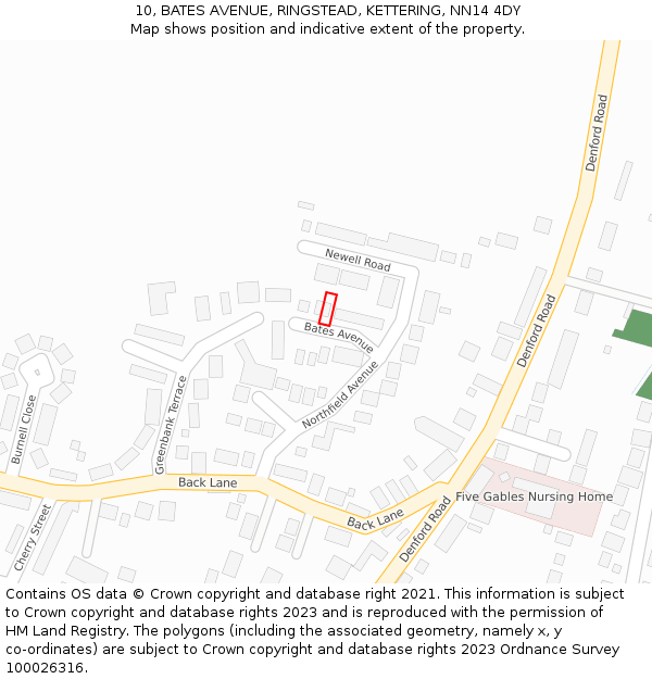 10, BATES AVENUE, RINGSTEAD, KETTERING, NN14 4DY: Location map and indicative extent of plot