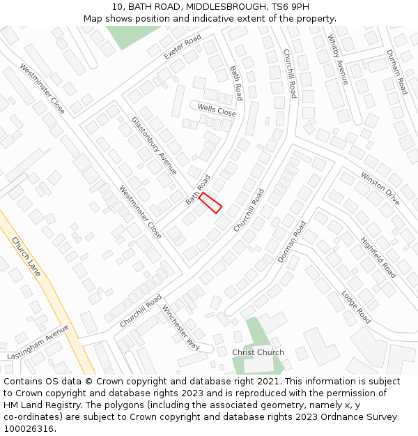 10, BATH ROAD, MIDDLESBROUGH, TS6 9PH: Location map and indicative extent of plot