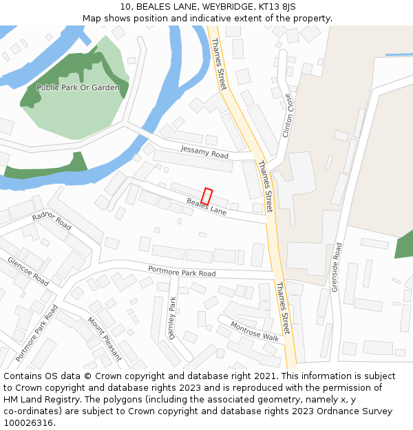 10, BEALES LANE, WEYBRIDGE, KT13 8JS: Location map and indicative extent of plot