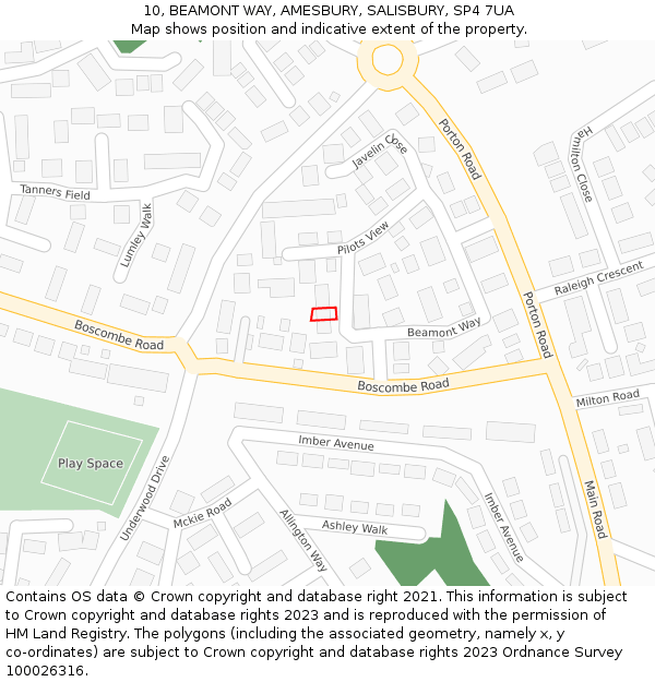 10, BEAMONT WAY, AMESBURY, SALISBURY, SP4 7UA: Location map and indicative extent of plot