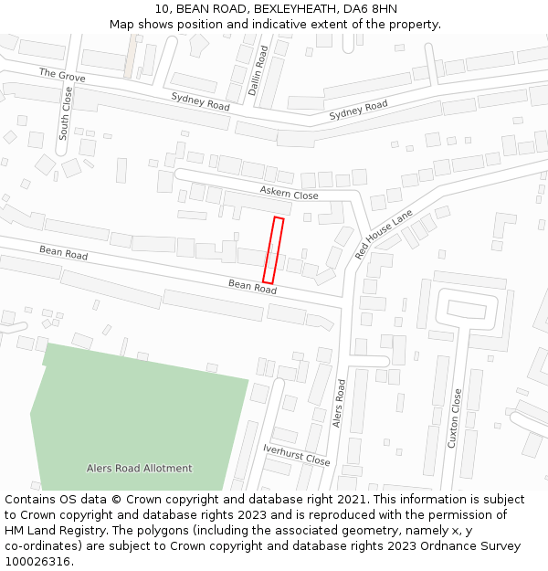 10, BEAN ROAD, BEXLEYHEATH, DA6 8HN: Location map and indicative extent of plot