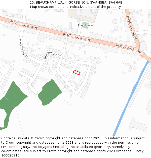 10, BEAUCHAMP WALK, GORSEINON, SWANSEA, SA4 6AE: Location map and indicative extent of plot