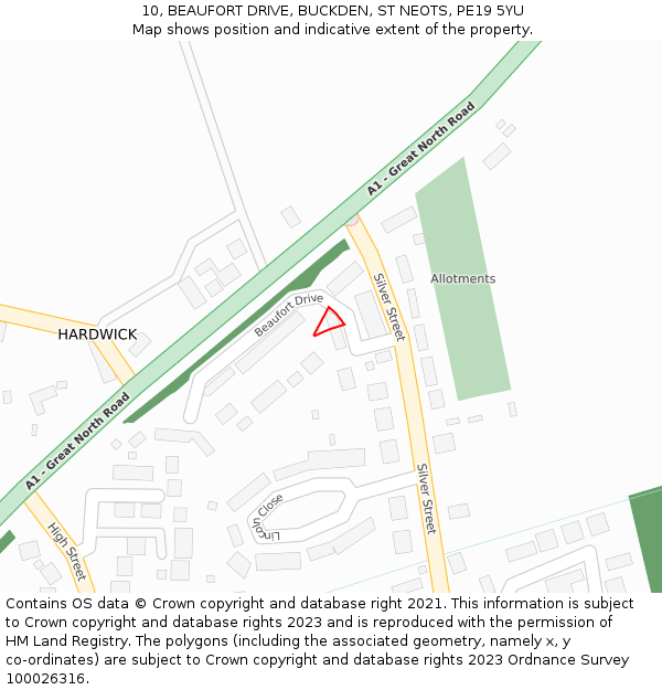 10, BEAUFORT DRIVE, BUCKDEN, ST NEOTS, PE19 5YU: Location map and indicative extent of plot