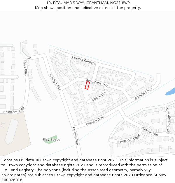 10, BEAUMARIS WAY, GRANTHAM, NG31 8WP: Location map and indicative extent of plot