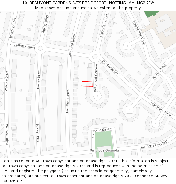 10, BEAUMONT GARDENS, WEST BRIDGFORD, NOTTINGHAM, NG2 7FW: Location map and indicative extent of plot