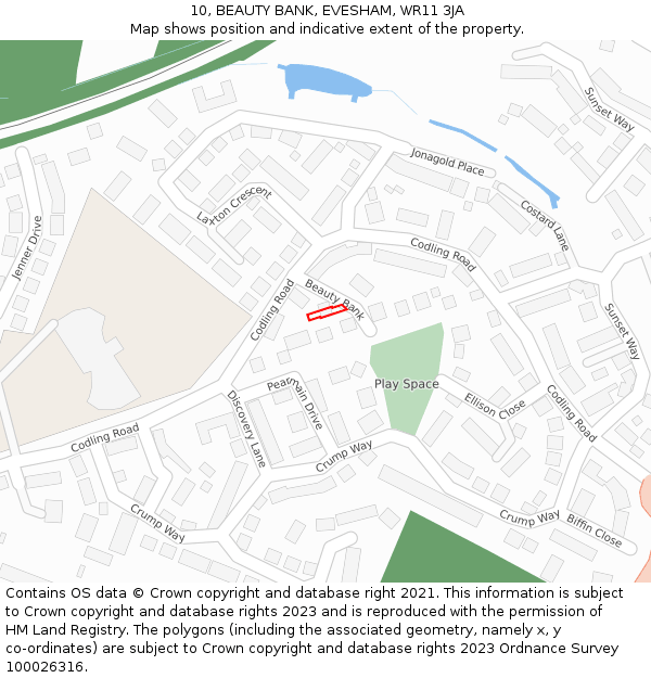 10, BEAUTY BANK, EVESHAM, WR11 3JA: Location map and indicative extent of plot