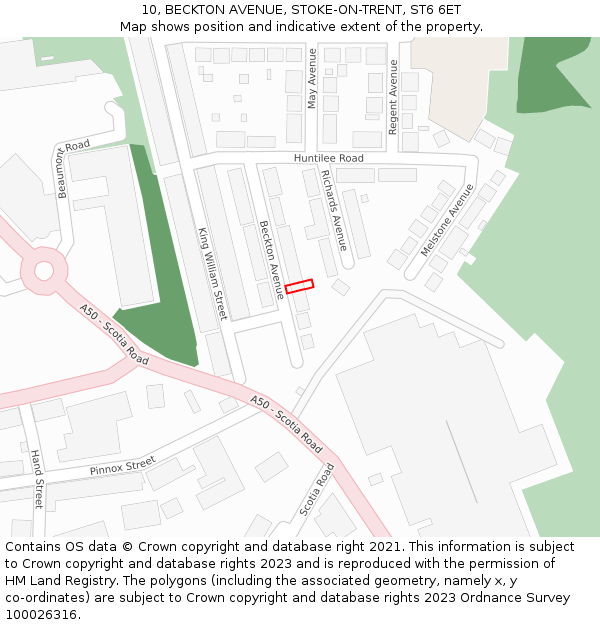 10, BECKTON AVENUE, STOKE-ON-TRENT, ST6 6ET: Location map and indicative extent of plot