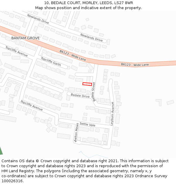 10, BEDALE COURT, MORLEY, LEEDS, LS27 8WR: Location map and indicative extent of plot