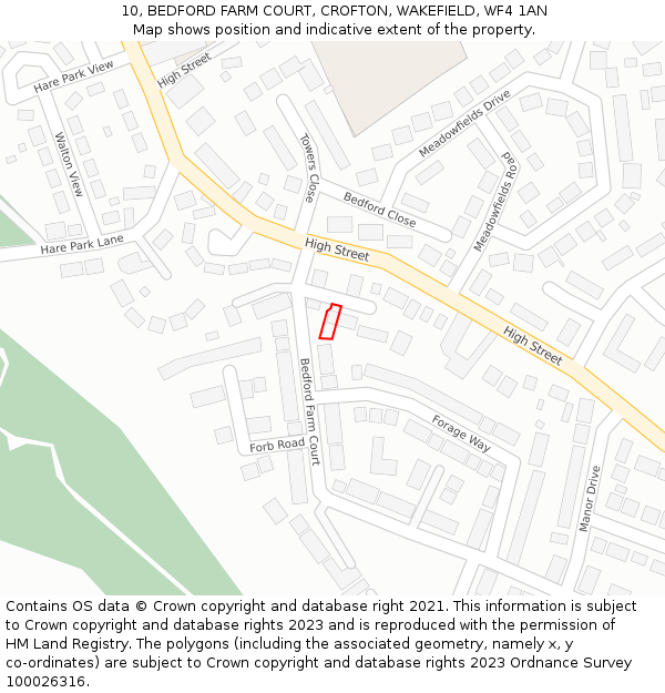 10, BEDFORD FARM COURT, CROFTON, WAKEFIELD, WF4 1AN: Location map and indicative extent of plot