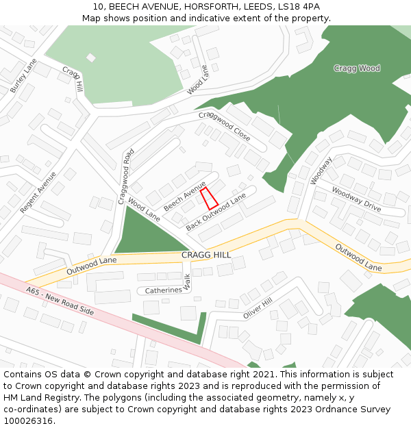 10, BEECH AVENUE, HORSFORTH, LEEDS, LS18 4PA: Location map and indicative extent of plot