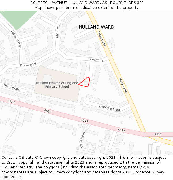 10, BEECH AVENUE, HULLAND WARD, ASHBOURNE, DE6 3FF: Location map and indicative extent of plot
