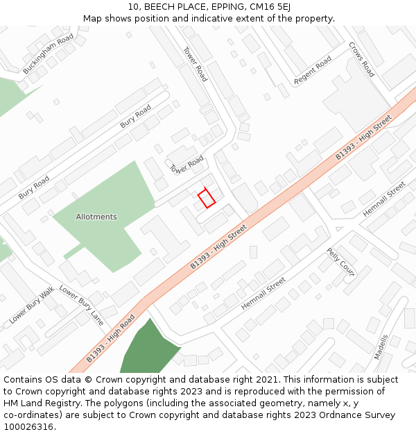 10, BEECH PLACE, EPPING, CM16 5EJ: Location map and indicative extent of plot